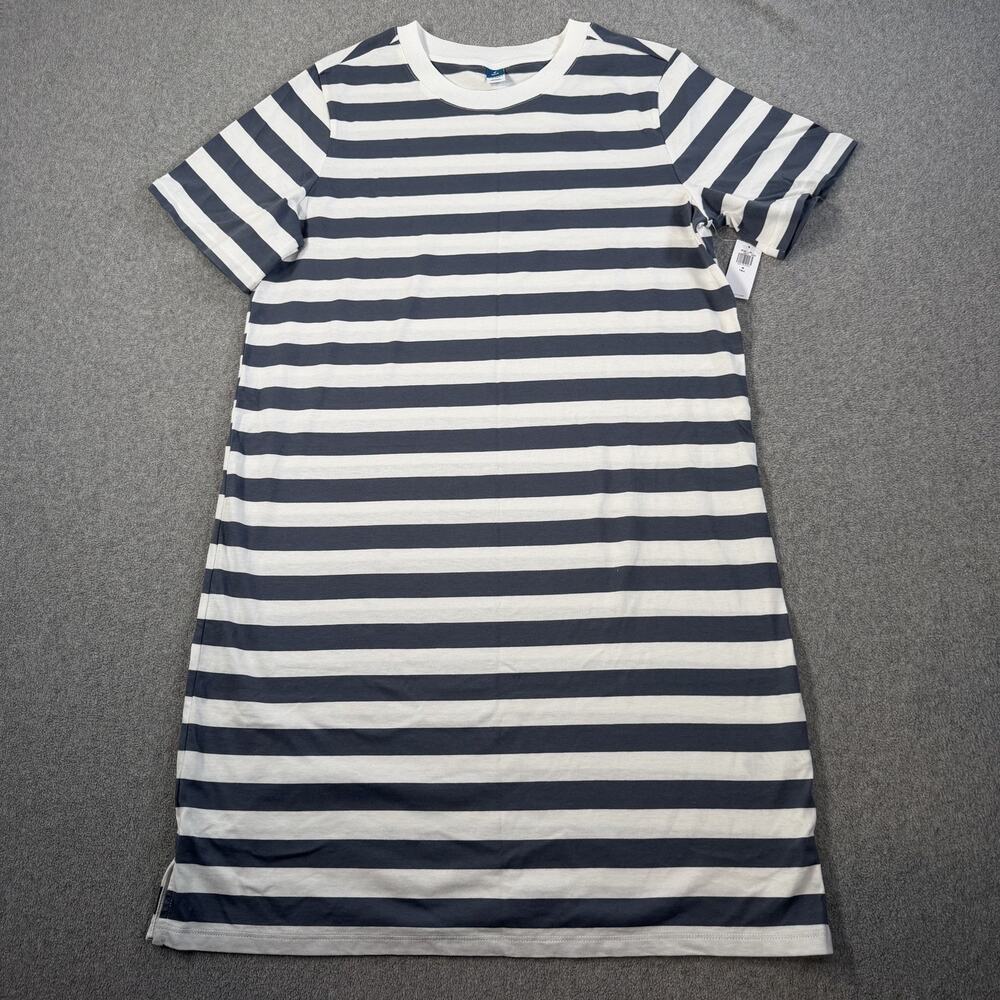 Old Navy Women's Medium Tall Striped T-Shirt Dress Crew Neck Short Sleeve Gray